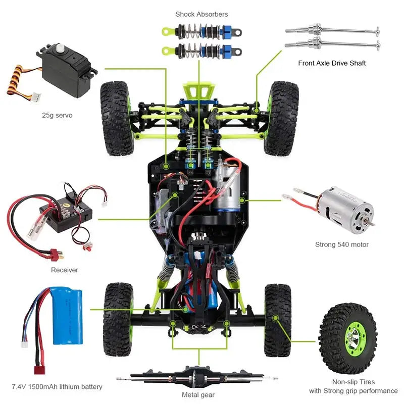 WLtoys 12428 1:12 4WD RC Racing Car High Speed ​​Off-Road Remote Control Alloy Climbing Truck LED Light Buggy Boys Toys Kids Gift