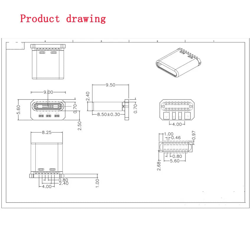 1PCS USB 3.1 Type C Vertical Patch Board 16pin 4 /2Welding Wire Data Band PCB USB Board Male Head 16P Usb C Connector