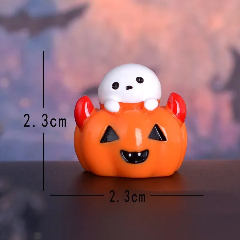 Figurine Miniature Lovely Cartoon Pumpkin Ghost Micro Landscape Ornaments For Halloween Decorations Home Office Desk Room Decor