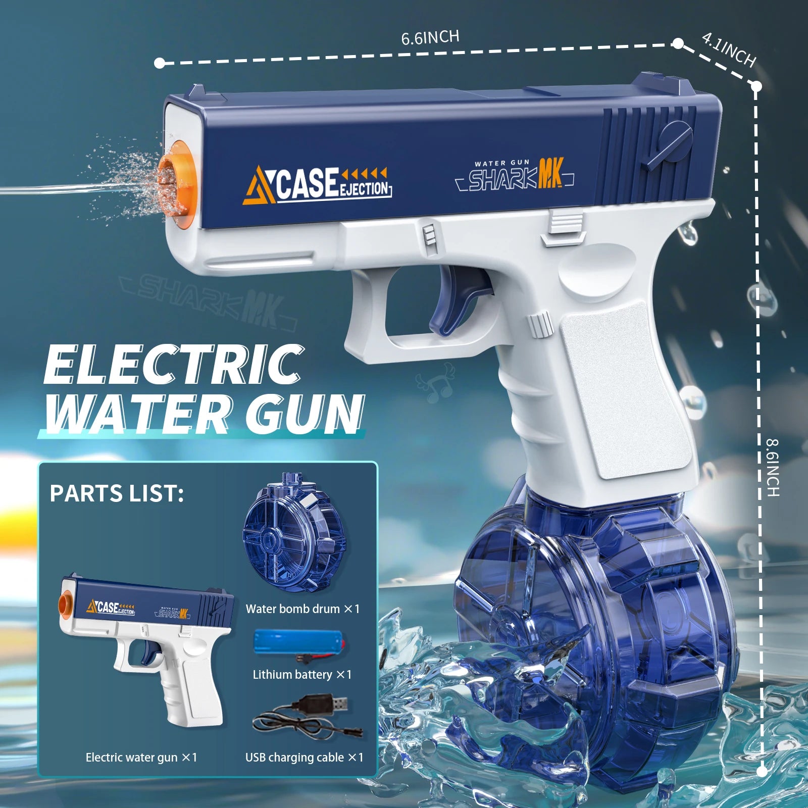 Electric Water Gun, Automatic Squirt with Pistol Realistic Gun Muzzle Flame Summer Outdoor Beach Swimming Pool Party Toy