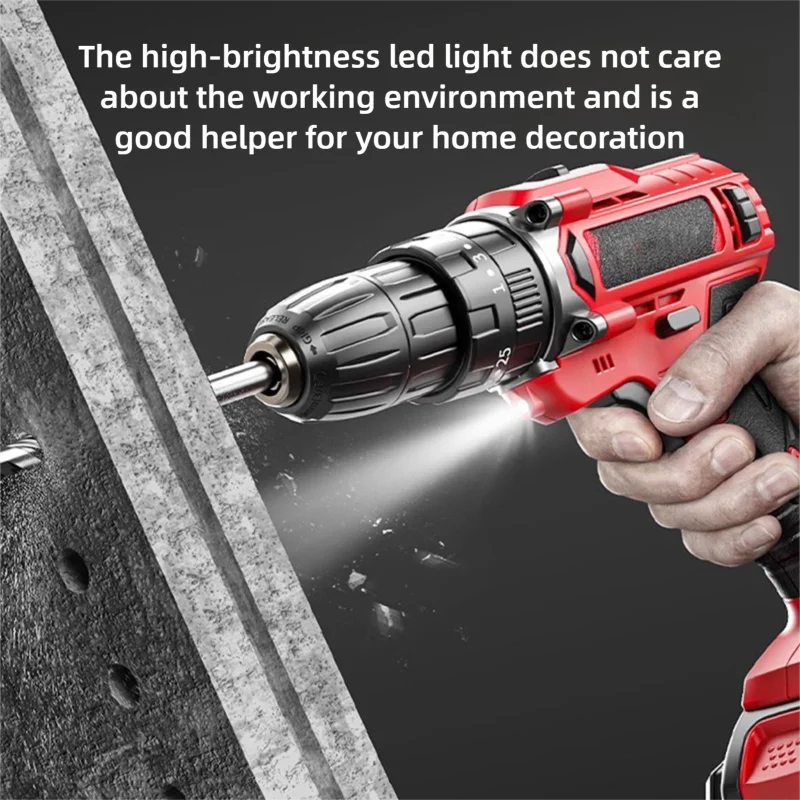 Multifunctional Powerful Electric Drill Rechargeable Cordless Electric Screwdriver Dual Speed ​​Impact Drill Power Tool Set