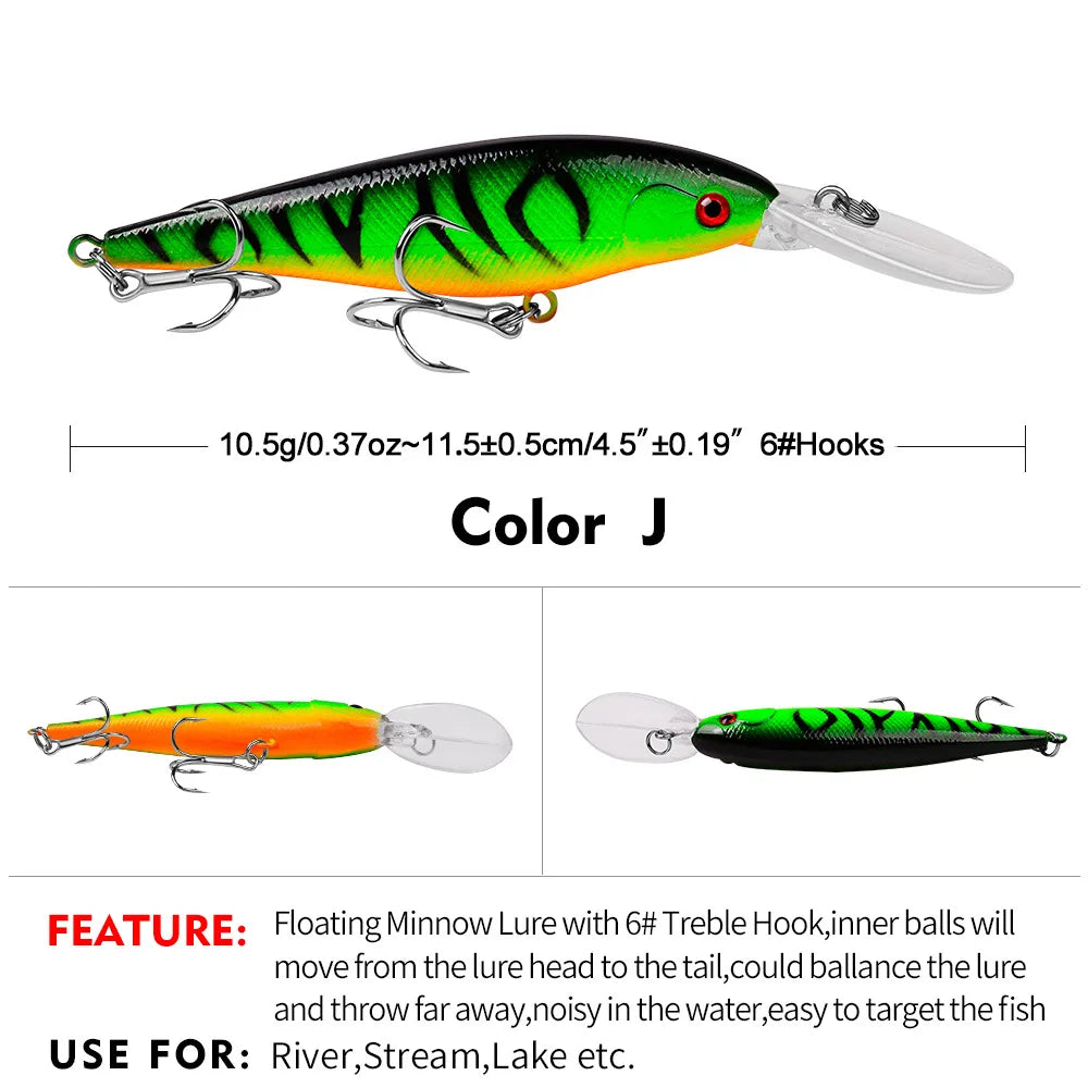 PROBEROS 1PCS Minnow Fishing Lure 11cm 10g Floating Hard Wobbler Bait Crankbait Carp Striped Bass Pesca Fishing Tackle SwimBait