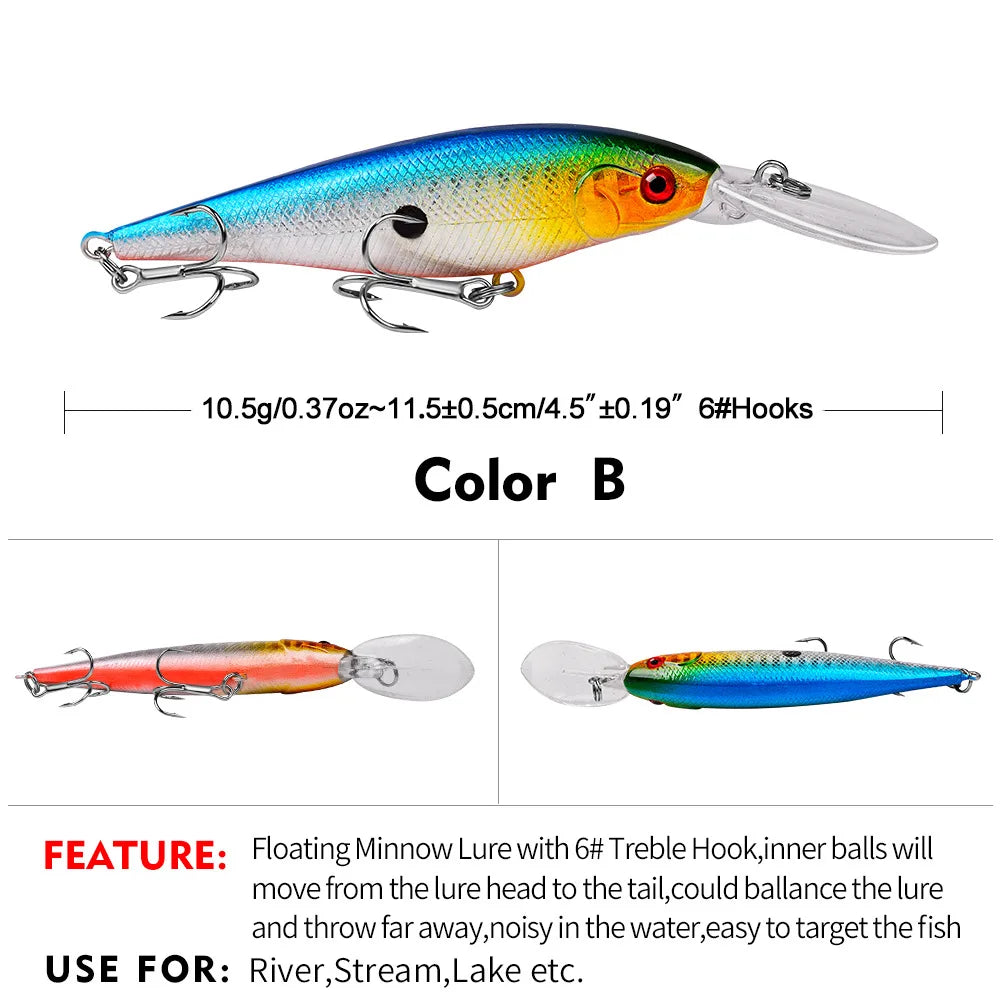 PROBEROS 1PCS Minnow Fishing Lure 11cm 10g Floating Hard Wobbler Bait Crankbait Carp Striped Bass Pesca Fishing Tackle SwimBait