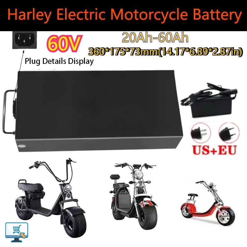 60V 20-60Ah Electric Motorcycle Li-ion Battery Pack 2000W For Harley Two Wheel Foldable Citycoco Electric Scooter,Free Charger*;