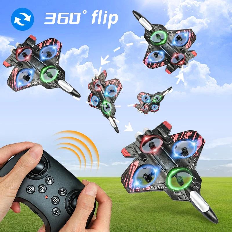Foam RC Plane Fighter 2.4G Remote Control Stunt Glider 360° Rolling Flight Flying EPP Foam Aircraft with LED Toys for Kids