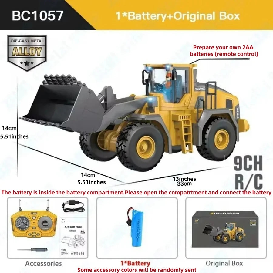 Remote Control Excavator Toy for Kids -2.4Ghz RC Construction Vehicle Truck Toy with Alloy Metal Cap, Light&amp;Sound