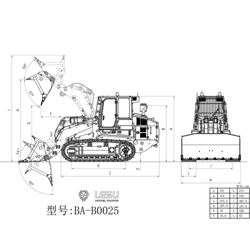 1/14 Scale LESU 973K RC Hydraulic Loader Metal Tracked Remote Control Car Light Sound Unassembled Kits DIY RC Toys Model