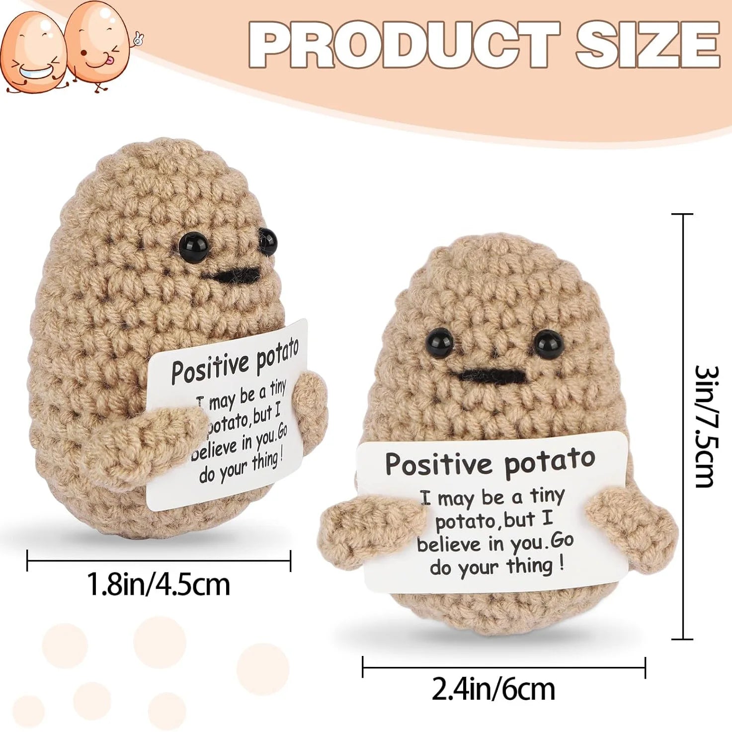 Positive Energy Pocket Hug Crochet Doll, Mini Handmade Knitted Plush Potato Turtle Vegetable Duck Funny Support Gift with Card