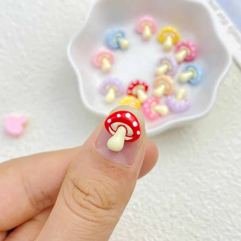 30Pcs New Cute Resin Small Mushroom  Flat Back Ornament Jewelry Making Manicure Hairwear Accessorie