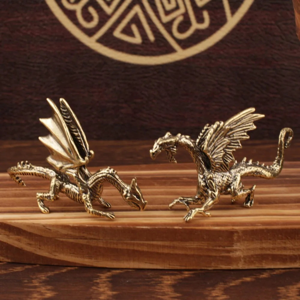 New Solid Brass Pterosaur Dragon Small Statue Desktop Ornament Europe Mythical Griffin Figurines Retro Home Feng Shui Decoration
