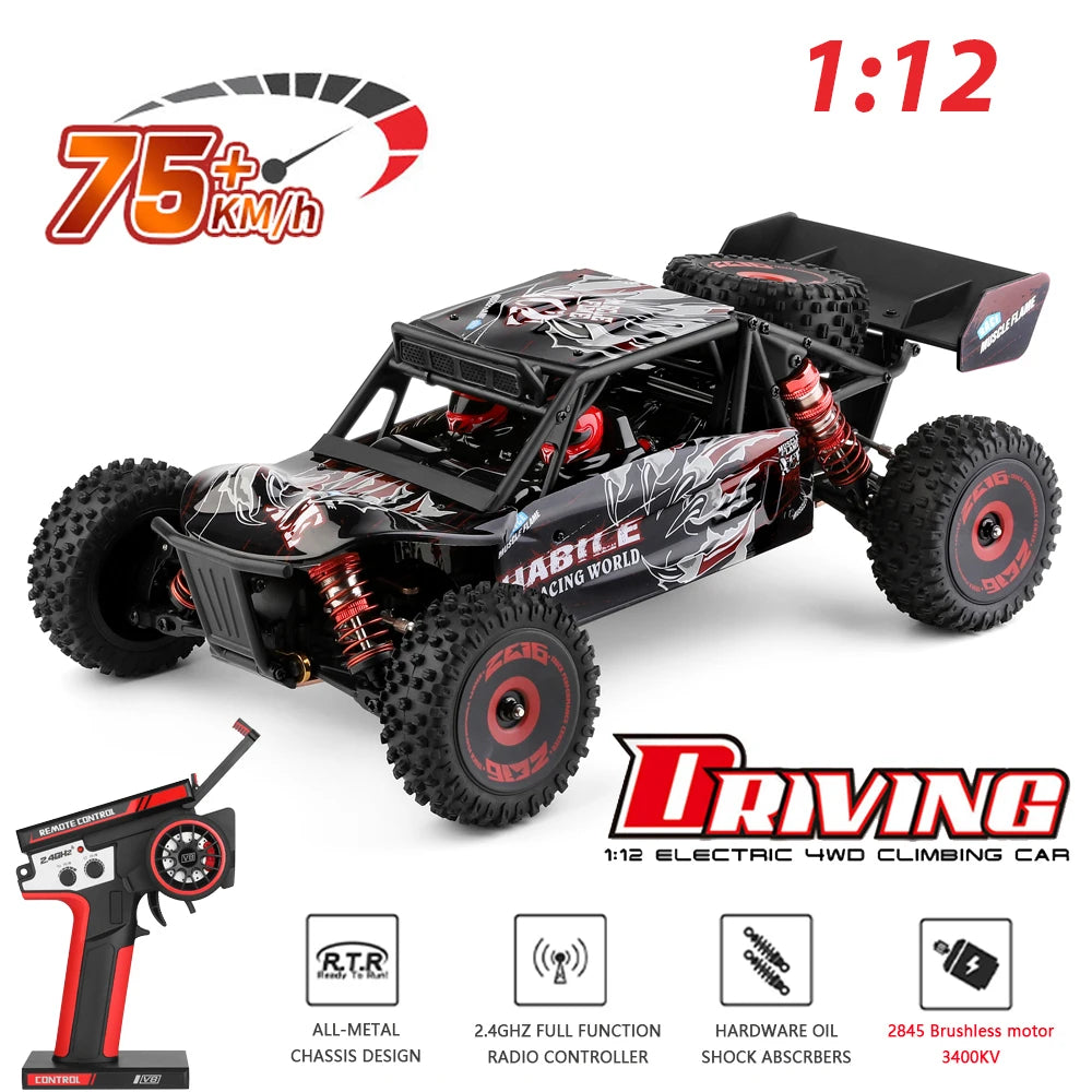 75KM/H WLtoys 124016 V8 RC Car Brushless 4WD Electric High Speed ​​Off-Road Remote Control Drift Rc Cars for Adults Toys