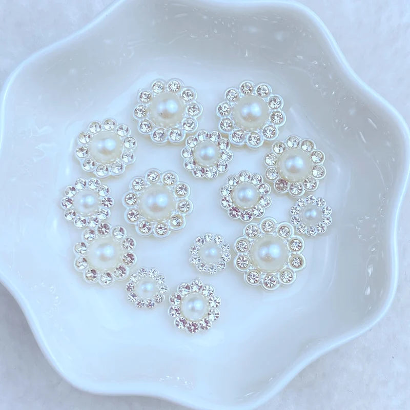 50Pcs New Cute Mini 8/10/12/14mm Flower Diamond Bead Series Flat Back Manicure Parts Embellishments For Hair Bows Accessories