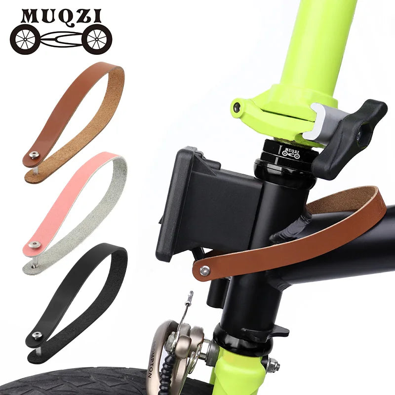 MUQZI Front Bag Quick Release Cowhide Handle Pull Ring Compatible with Brompton Folding Bicycle Bag Carrier