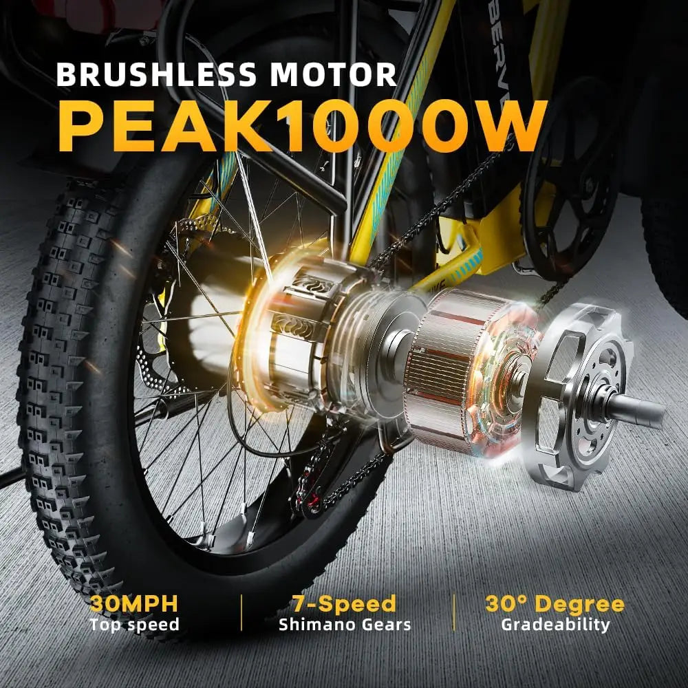 48V 20.8AH Removable Battery EBike,28+MPH,1000W Folding Electric Bike,80 Miles Max Range Electric Bike for Adults, 20" Fat Tire