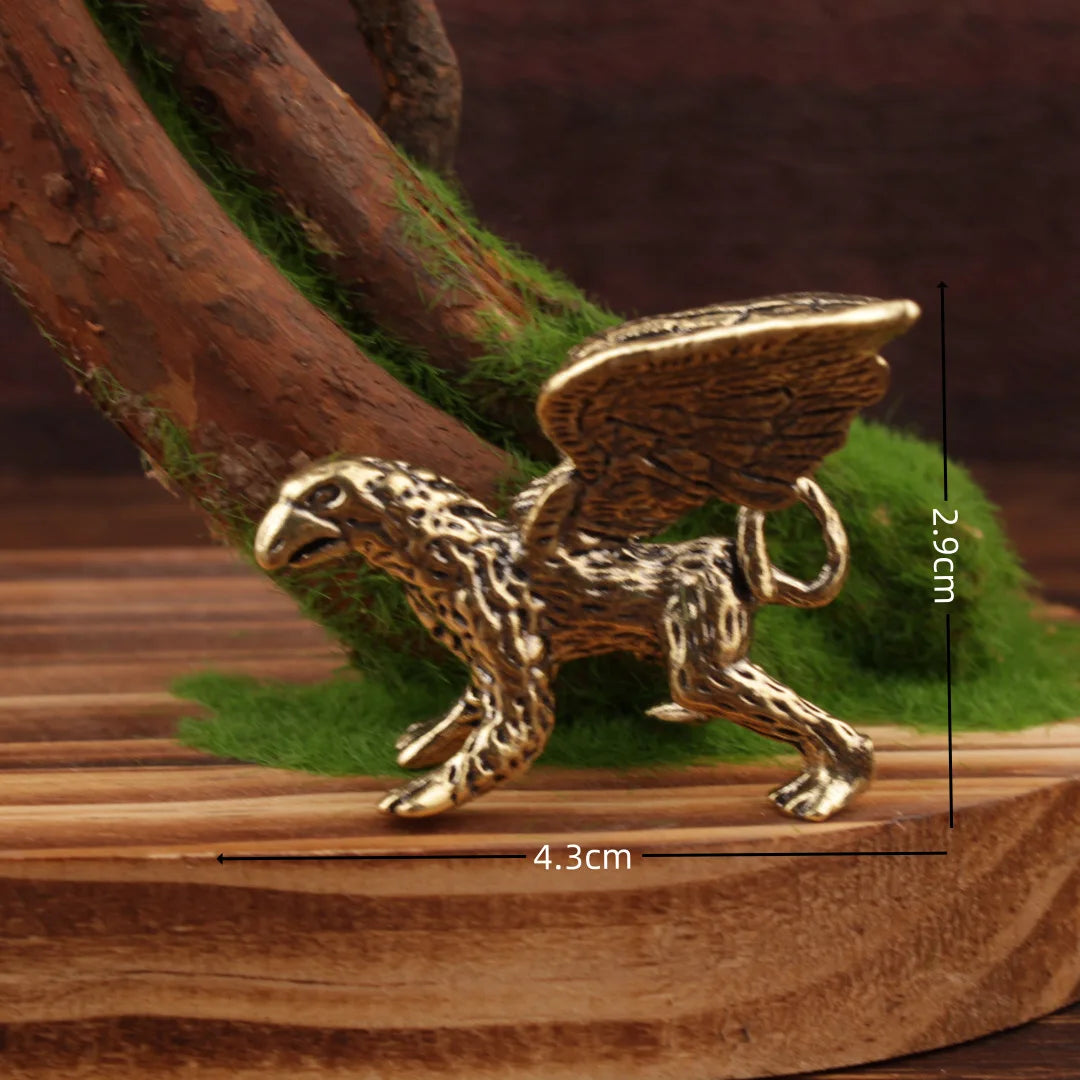 New Solid Brass Pterosaur Dragon Small Statue Desktop Ornament Europe Mythical Griffin Figurines Retro Home Feng Shui Decoration