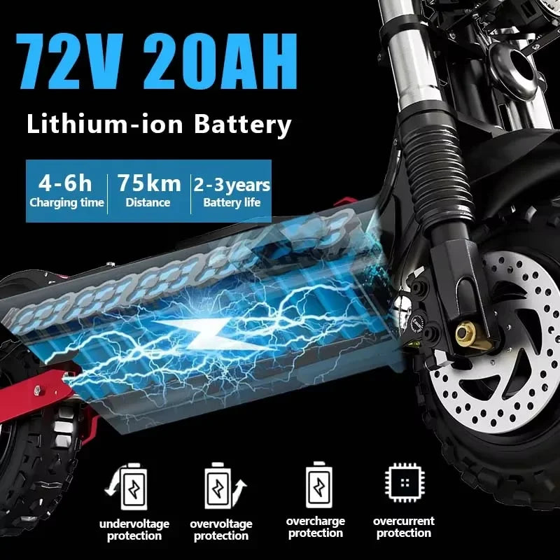 1200-6000W Electric Scooter Single/Dual Motor Electric Scooter Adult 60-85km/h Fast Speed 85KM Long Range 20-30AH Battery EU US