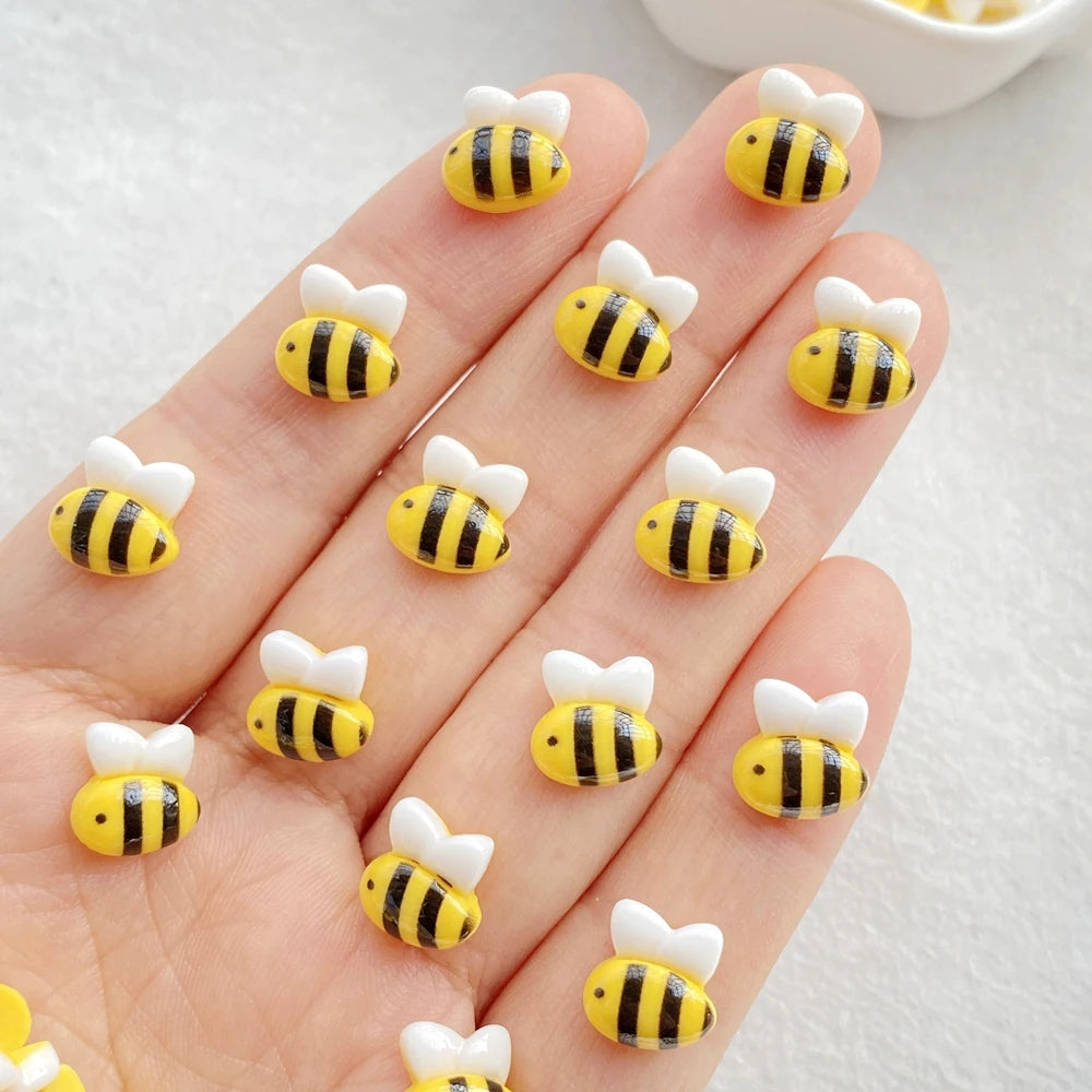 20Pcs Cute Mini Cartoon Bee, Honey Pot Nail Art Flat back Rhinestone Bead Scrapbook DIY Manicures Appliques Accessories Crafts