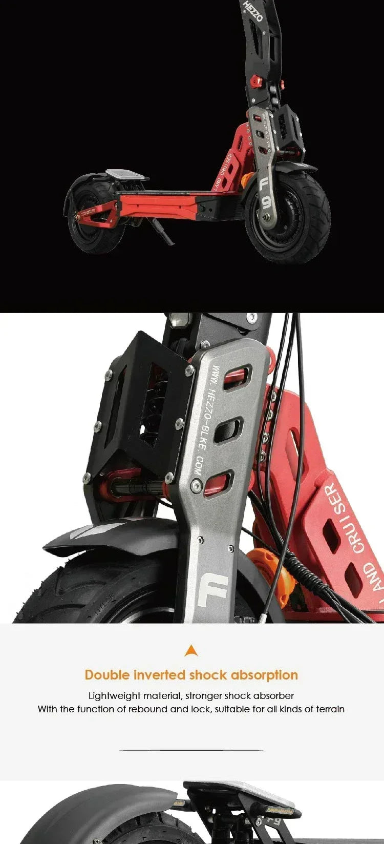 F9 Electric Scooter HEZZO 60V 8000W 40AH Dual Motor Lithium Battery 100km/h 12-inch Fat Tire Electric Scooter