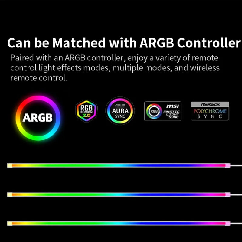 5V 3PIN ARGB LED Light Bar Colorful Atmosphere 40cm 3M Adhesive backing Flexible DIY Lamp Strip for PC Computer Case Chassis