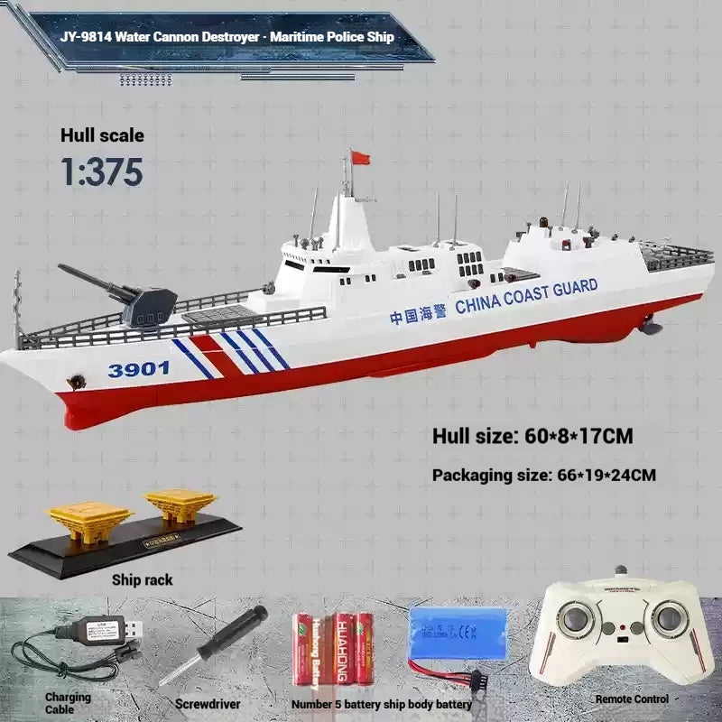 Remote Control Electric Rc Coast Guard Destroyer Simulation Military Model Ship Real Launch Water Cannon Can Launch Ship Toy