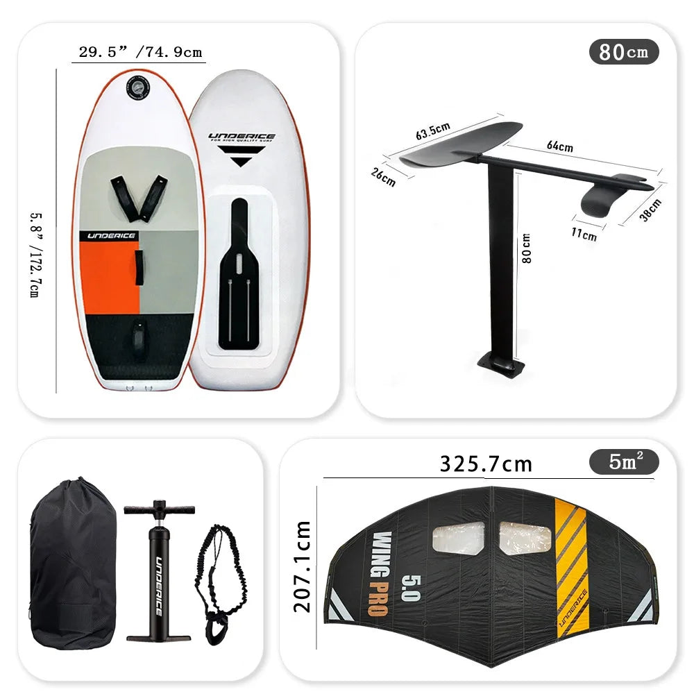 Unpowered Carbon Fiber Hydrofoil SUP Paddle Board with Wind Wing, Stand-Up Board Ocean/Lake Cruising, Efficient Sailing