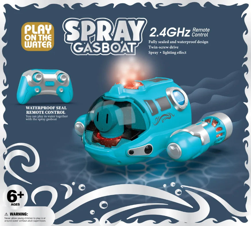 2.4GHz Remote Control Motorboat Waterproof Spray Swimming Pool Bathing RC Steamboat Toys For Boys And Girls Children's Gift