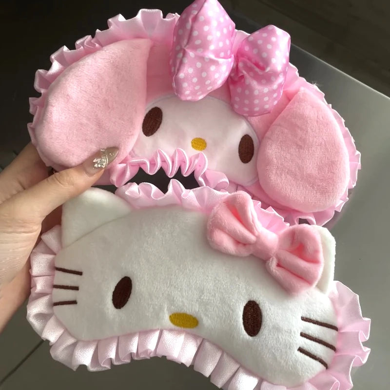 Kawaii Pink 3D Hello Kitty Eye Mask Japanese Cute Charm Winter Blackout Eye Mask Birthday Gift Melody Sleep Eye Mask