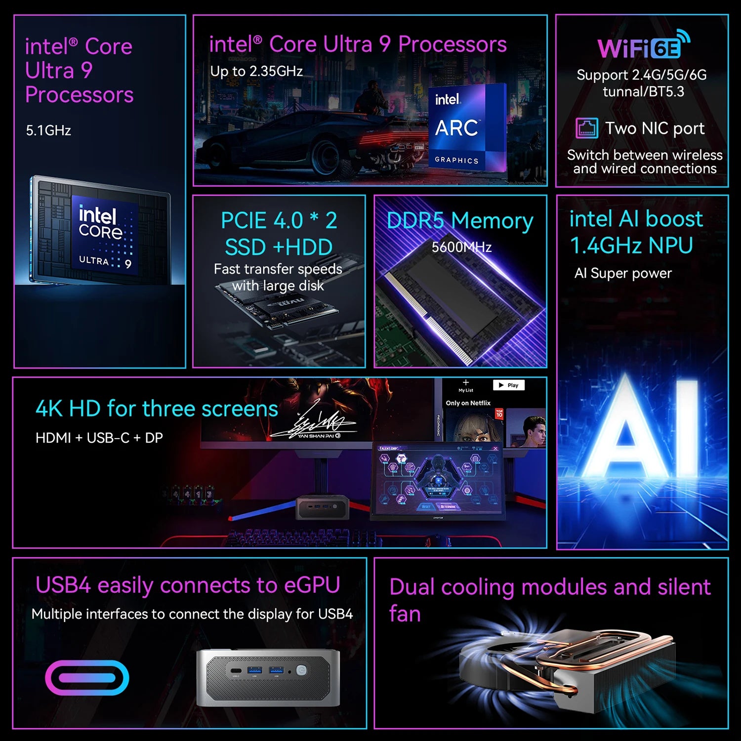MOREFINE New Mini Pc S800 Intel Core Ultra 9 185H Ultra 7 155H Diy Gaming Computer Laptop Gamer Desktop Computers Windows11PRO