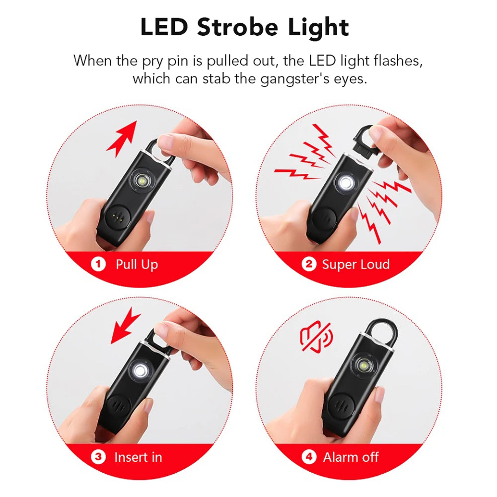 Self Defense Alarm 130dB Loud Carrying Scream Loud Panic Alarm Rechargeable Self Defense Electronic Device for Girl Child Women