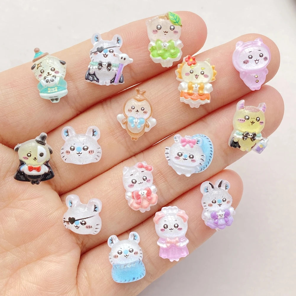 50pcs Resin Cartoon Mini Bees, Rabbits, Puppies Flatback Rhinestone Figurines Nail Art DIY Party Scrapbook Accessories Crafts