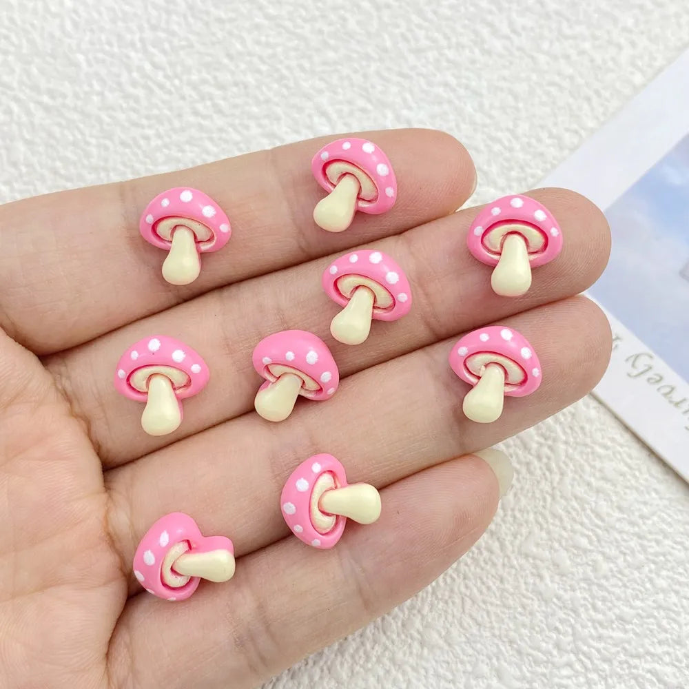 30Pcs New Cute Resin Small Mushroom  Flat Back Ornament Jewelry Making Manicure Hairwear Accessorie