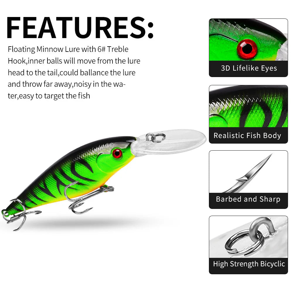 PROBEROS 1PCS Minnow Fishing Lure 11cm 10g Floating Hard Wobbler Bait Crankbait Carp Striped Bass Pesca Fishing Tackle SwimBait