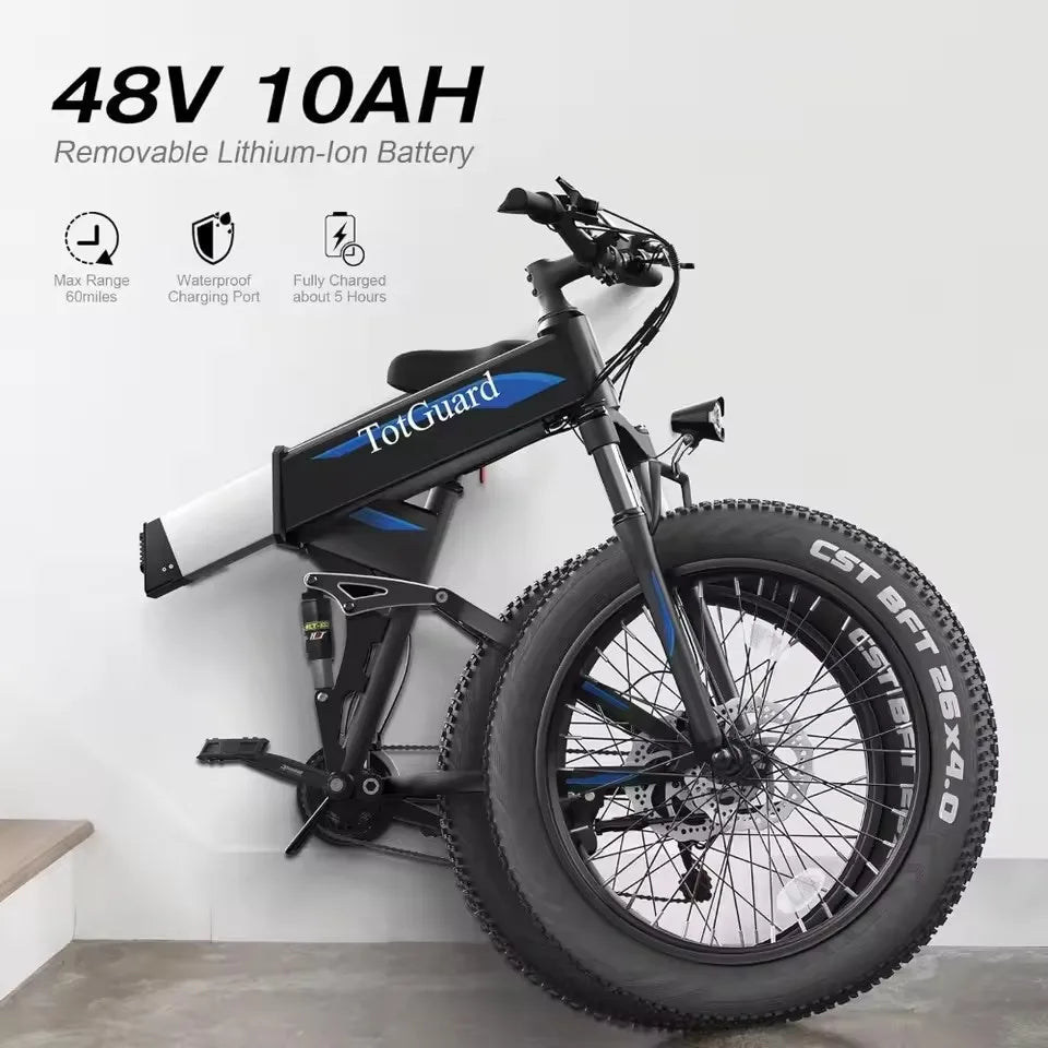 26" x4.0 Fat Tire Electric Bike, Folding Electirc Bike for Mountain Commuter, 500W Motor 21.6 MPH, Ebikes for Adults