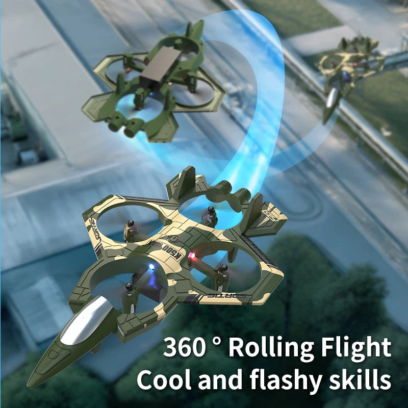 K500max Fighter Jet Quadcopter Drone Rolling Stunt Lights Rc Airplane Four Channels Hovering High Altitude Toy Remote Control