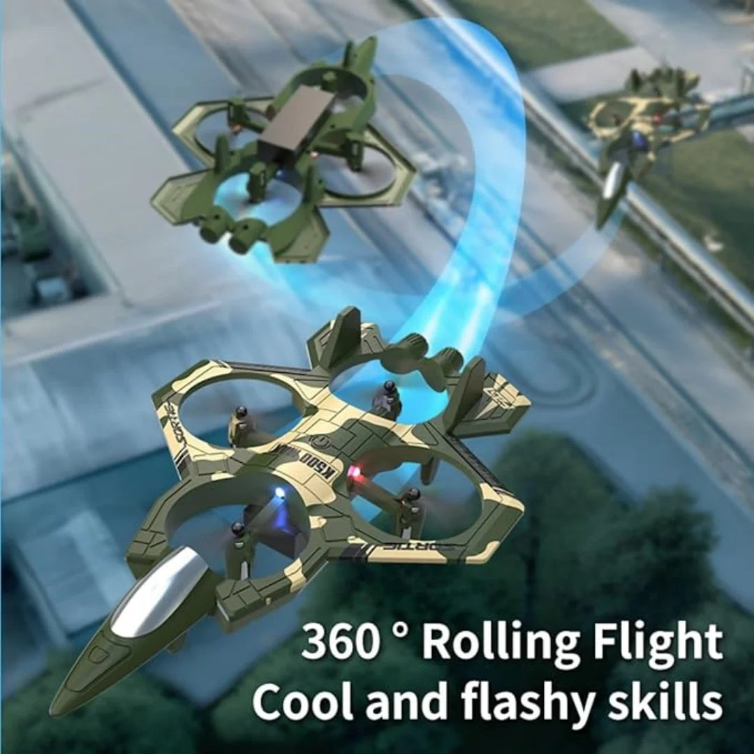 K500MAX RC Plane Fighter 2.4G Remote Control Stunt Glider 360° Rolling Flight Flying EPP Foam Airplane with LED Toys for Kids