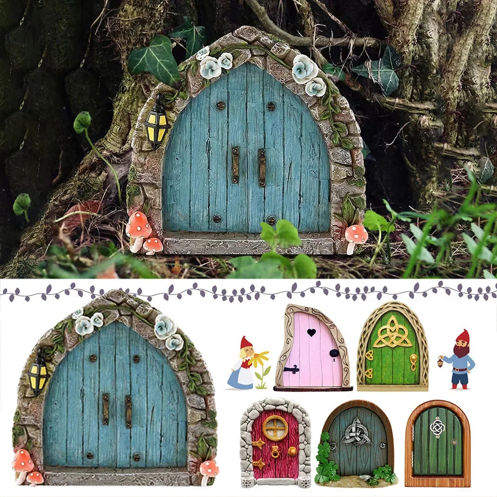 Elf Fairy Door Miniature Garden Tree Doors Miniature Yard Art Wooden Sculptures Mini Home Garden Doors Christmas Decoration