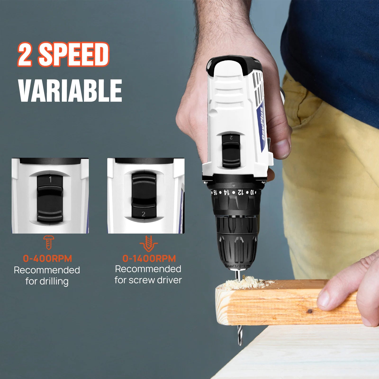 Cordless Drill Driver Kit with Battery,2 in 1 Electric Screwdriver Driver Tool Kit 45 Nm, Dual Speed ​​3/8 Inch Keyless Chuck