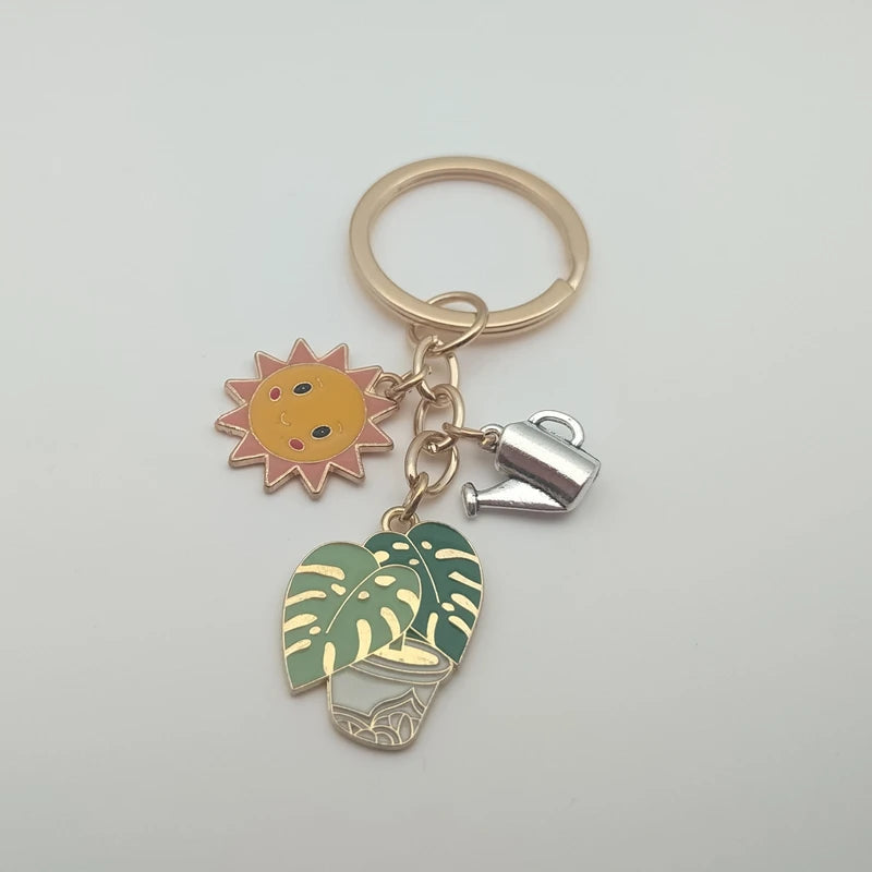 Cute Keychain Sunflower Cactus Keyring Alphabet Plant Keychain Desert Gift Ladies Men Bag Accessories DIY Handmade Jewelry