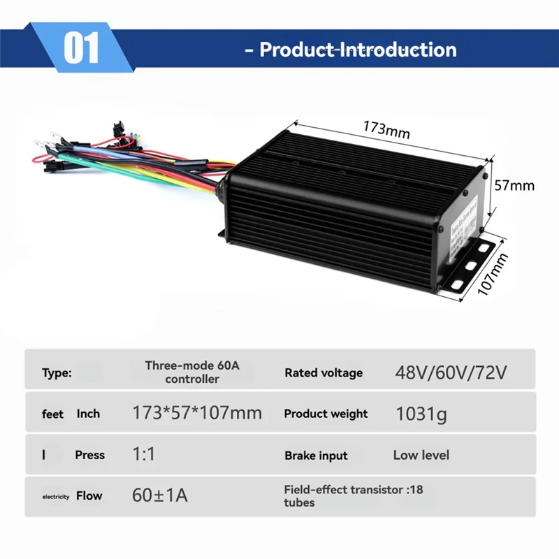 ABHT-Ebike E-Scooter Compatible 48V 52V 60V 72V 80A 1000W 3000W E-Bike Controller Three Mode Sine Wave For Electric Bicycle