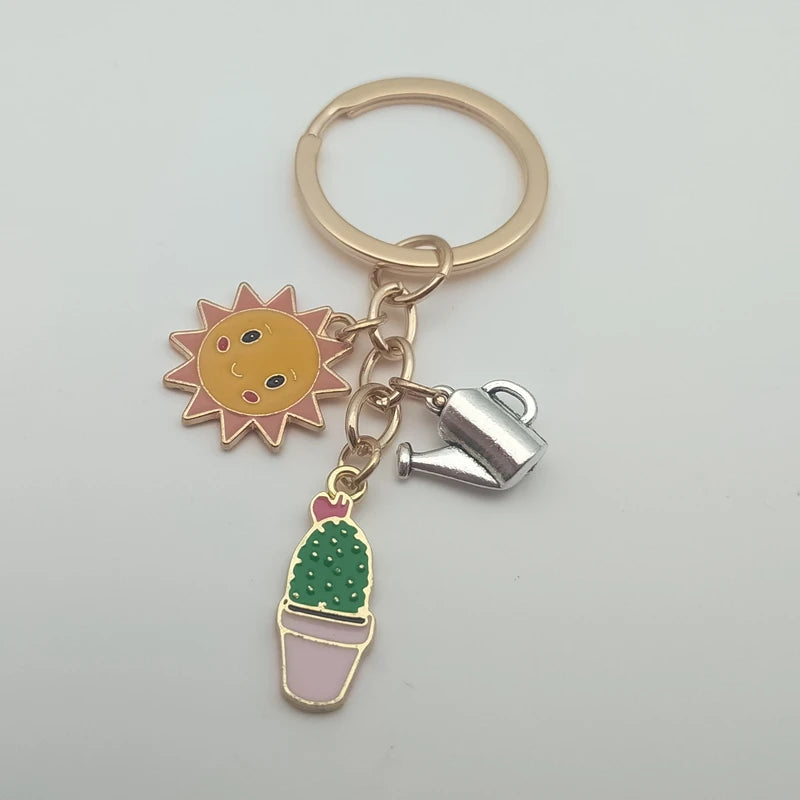 Cute Keychain Sunflower Cactus Keyring Alphabet Plant Keychain Desert Gift Ladies Men Bag Accessories DIY Handmade Jewelry