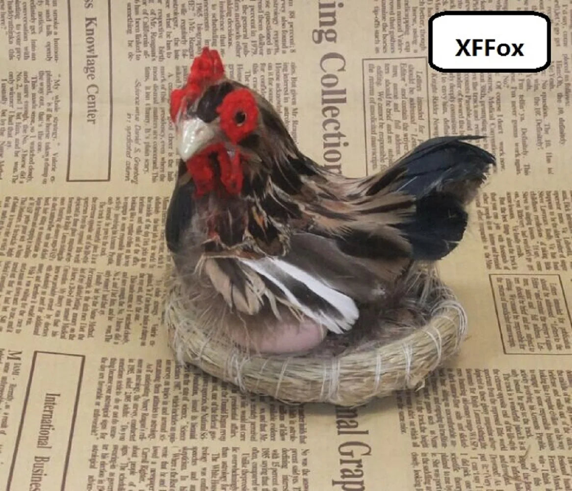 small cute simulation hen model plastic&amp;furs real life chicken with eggs gift about 10x11x10cm xf2058