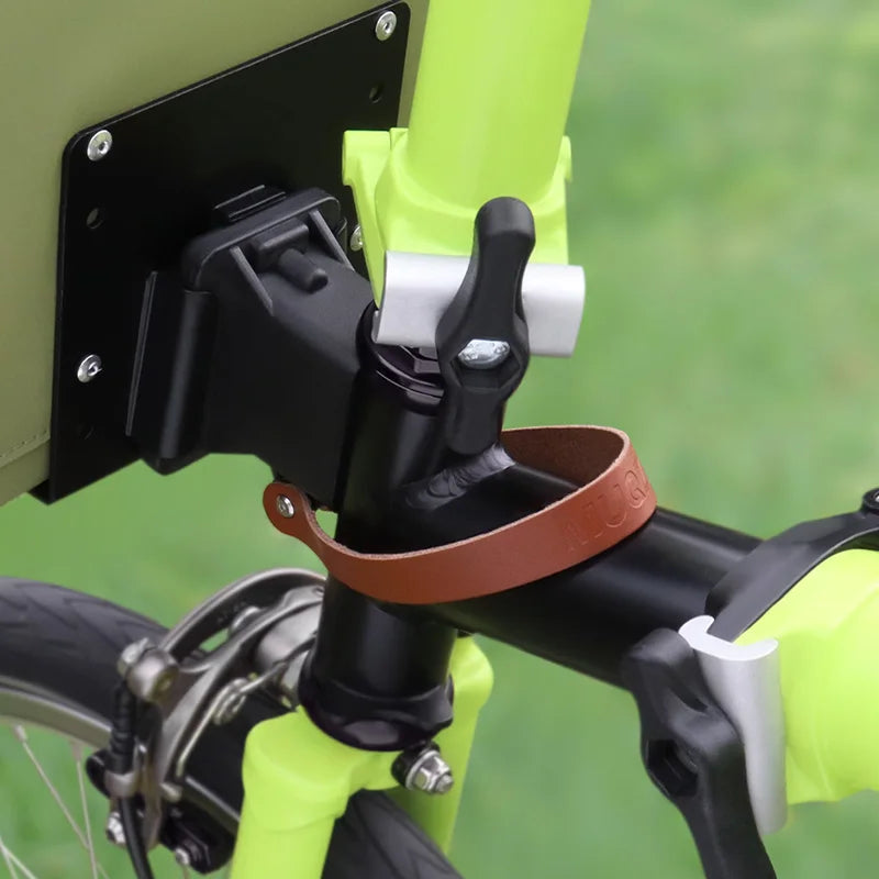 MUQZI Front Bag Quick Release Cowhide Handle Pull Ring Compatible with Brompton Folding Bicycle Bag Carrier