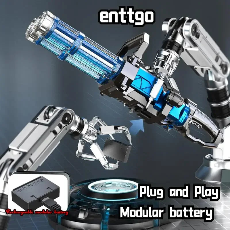Automatic Gatling Water Gun Toy Rotating Double Barrel With Lighting Water Bag Continuous Shooting Fire Outdoor Toys for Kids