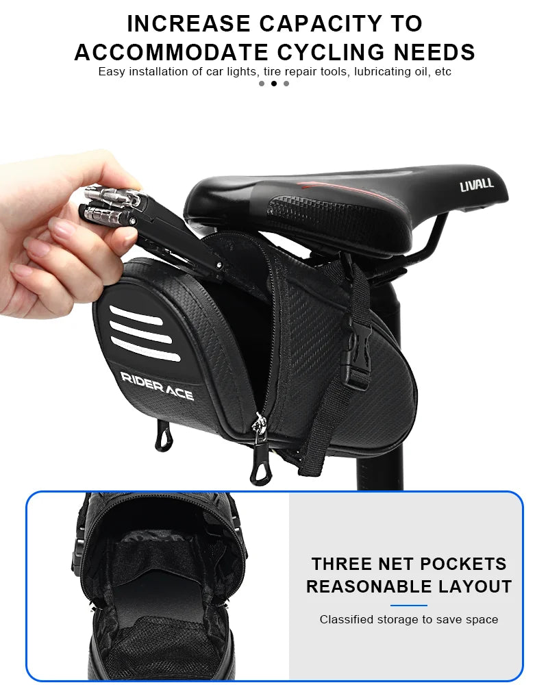 RIDERACE Bicycle Saddle Bag Small Waterproof Storage Black  Reflective For MTB Road Mountain Bike Seat Tail Rear Tool Pouch Bag