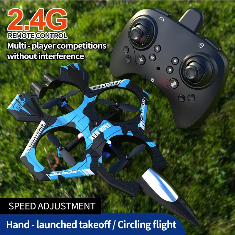 K500max Fighter Jet Quadcopter Drone Rolling Stunt Lights Rc Airplane Four Channels Hovering High Altitude Toy Remote Control