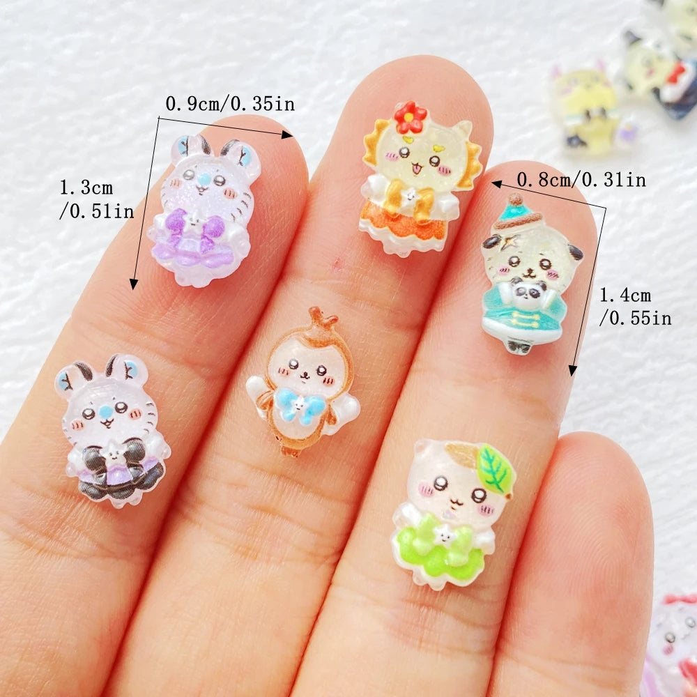 50pcs Resin Cartoon Mini Bees, Rabbits, Puppies Flatback Rhinestone Figurines Nail Art DIY Party Scrapbook Accessories Crafts