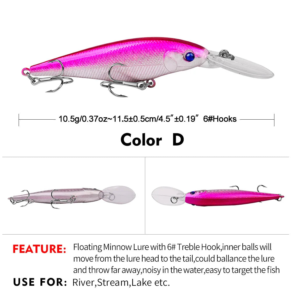 PROBEROS 1PCS Minnow Fishing Lure 11cm 10g Floating Hard Wobbler Bait Crankbait Carp Striped Bass Pesca Fishing Tackle SwimBait