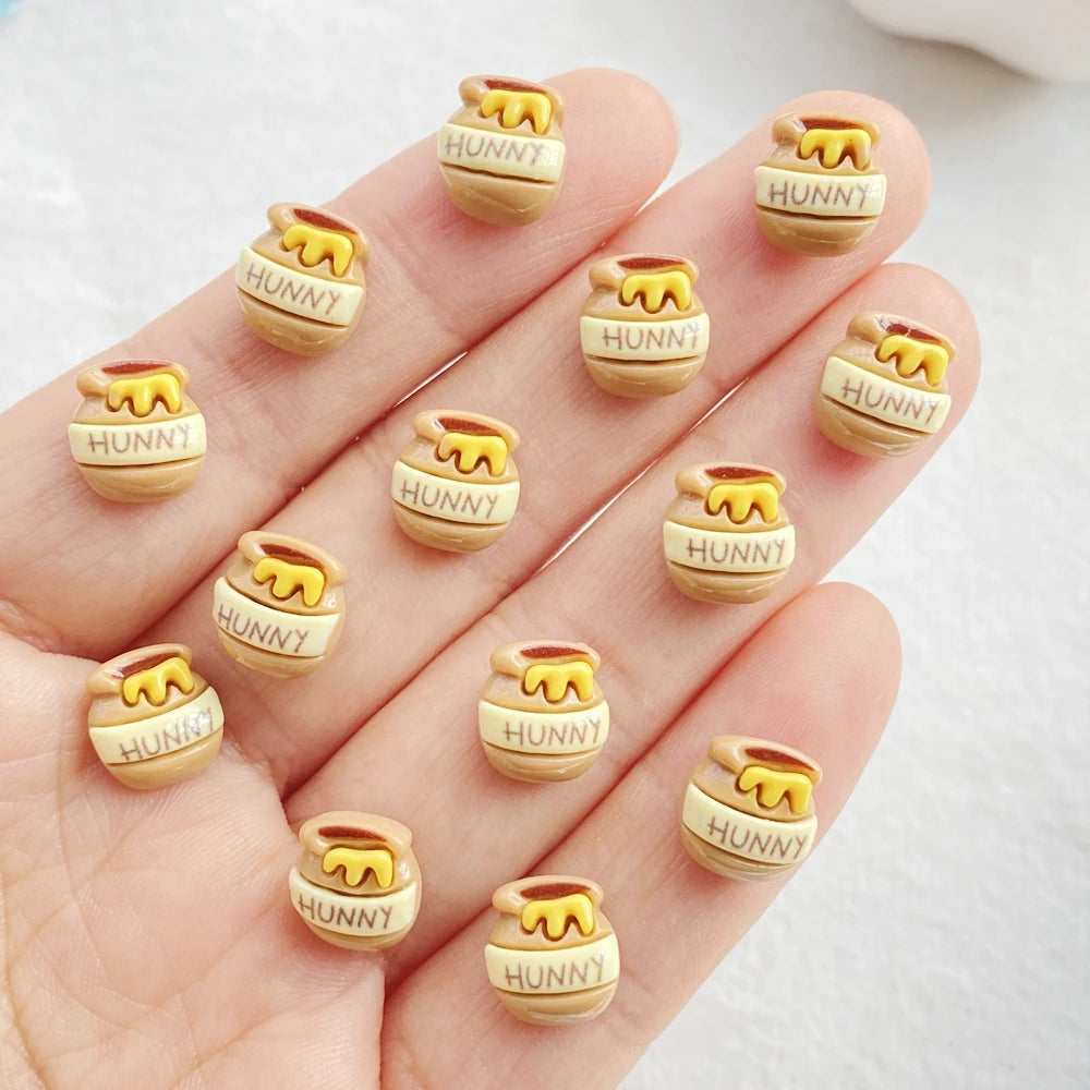 20Pcs Cute Mini Cartoon Bee, Honey Pot Nail Art Flat back Rhinestone Bead Scrapbook DIY Manicures Appliques Accessories Crafts