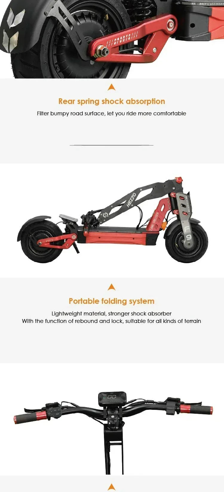 F9 Electric Scooter HEZZO 60V 8000W 40AH Dual Motor Lithium Battery 100km/h 12-inch Fat Tire Electric Scooter