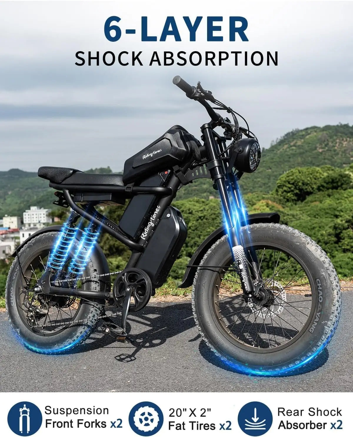 31.2AH Moped Style Ebike for Adults 1500W, Max 31MPH & 70-150 Miles, Long Seat Electric Dirt Bike with 20" Fat Tire, Full Suspen